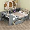 thumbnail image 2 of Euroco Wood Full Size Platform Bed with Desk and Shelves, Drawers and USB Charging for Kids Teens, Gray, 2 of 9