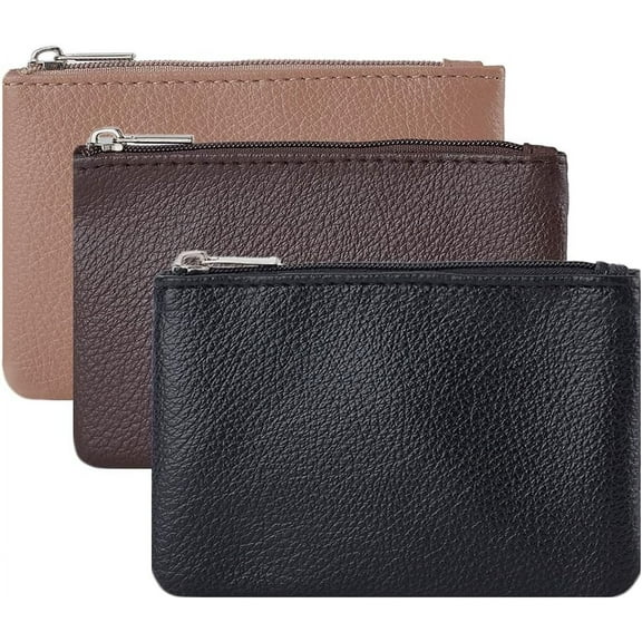 3 Colors Coin Purse Small Portable PU Leather for Women 4.7x3.3in Black Brown Tan Rhombus Zipper Pouches Zip Change Wallet Pocket Bag with Keychain Ladies Card Key Headset Lipstick