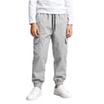 thumbnail image 4 of Boys Cargo Pants with Pockets Casual Regular Fit Elastic Waist Drawstring Kids Jogger Pants Gray 12, 4 of 7