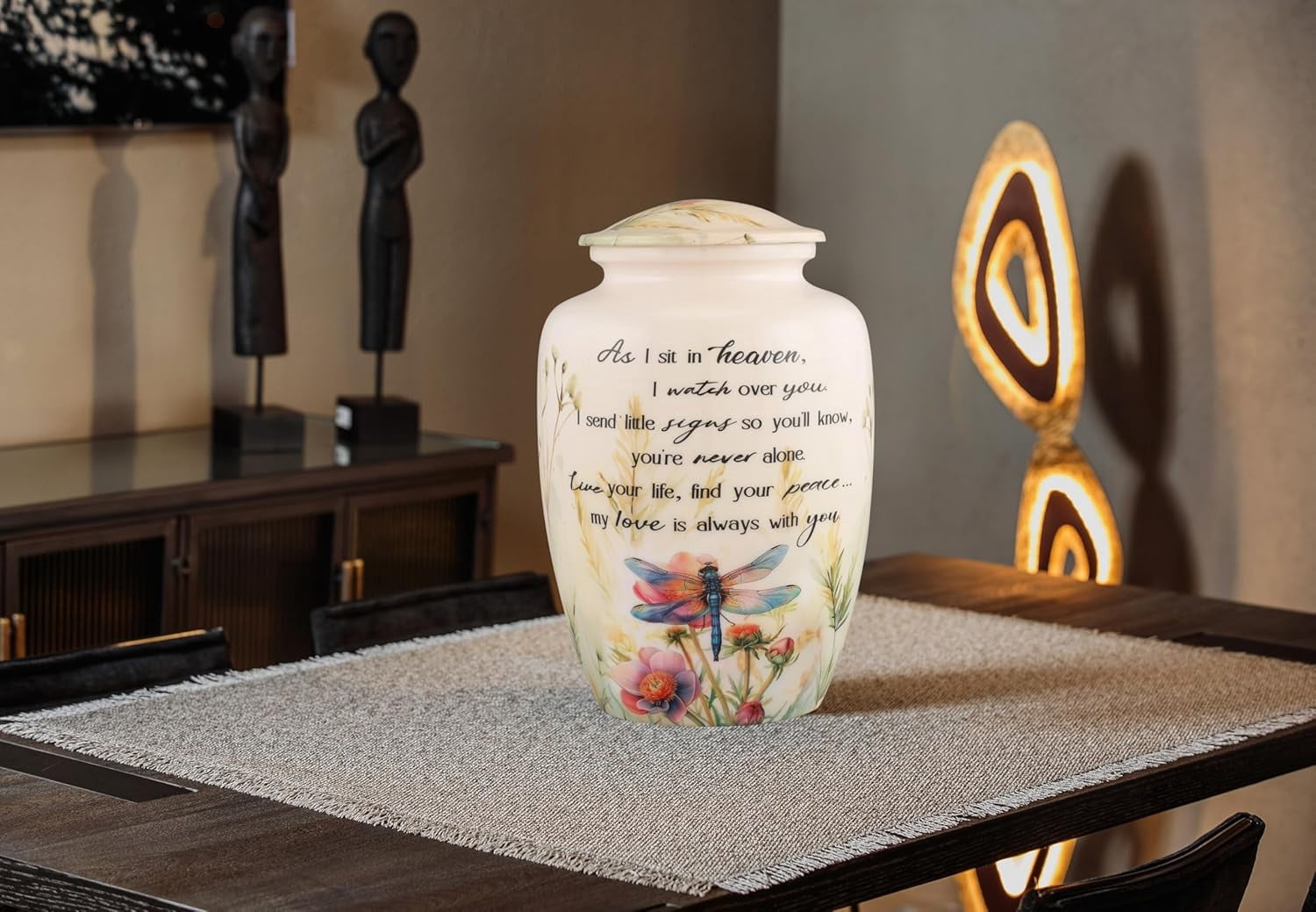 Dragonfly Cremation Urn for Adult Ashes Floral Memorial Urn Large Metal Funeral Urn for Human Ashes Holds Up to 210 Cu In 6.5x6.5x9.75 Inch