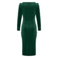 thumbnail image 6 of ClodeEU Women's Velvet Draped Neckline Long Sleeve Dress, Elegant Bodycon Ruched Party Dress Green,Womens Plus M, 6 of 7