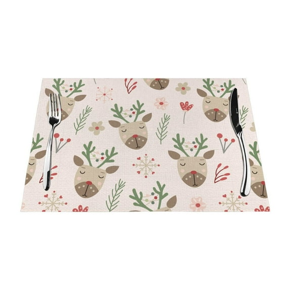 XMXT 6 Pcs Woven Placemats, Cute Moose Pink Print Stain Resistant Anti-Skid Placemat for Kitchen Table, 12 x 18 inches