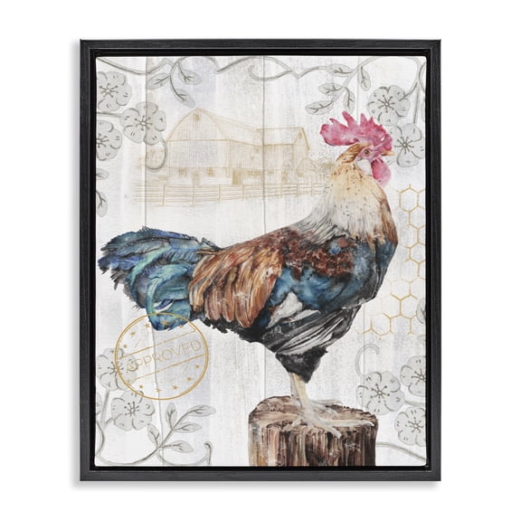 Stupell Industries Rustic Lodge Rooster with Vintage Pattern Black Floating Frame Canvas Art, 17 x 21, by Studio 731 rep. Levison Designs
