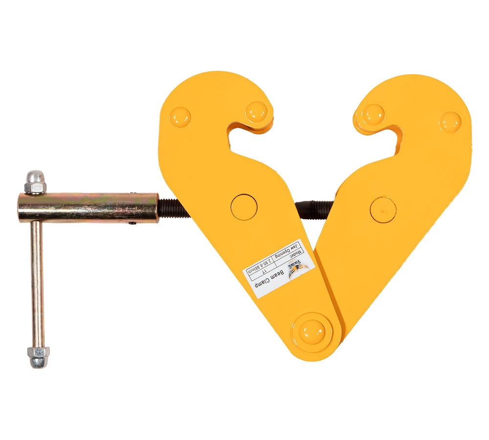 Adjustable Beam Clamp Yellow, 3 Ton / 6613 LB Working Load Limit with Manual Screw Rod, I-Beam Lifting Clamp For Industrial, Home-garage Lifting, Rigging, and Other Operations