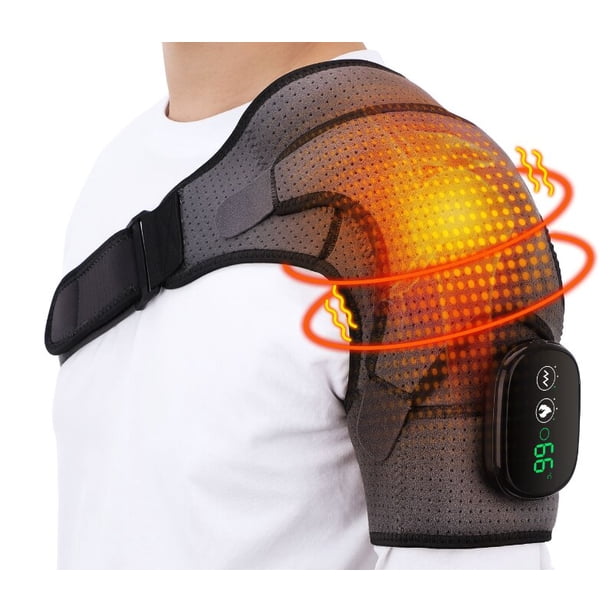 Soporte de masaje de hombro con calefacción, 3 niveles, terapia de fisioterapia, alivio del dolor, izquierda y derecha, batería eléctrica, masaje calentado