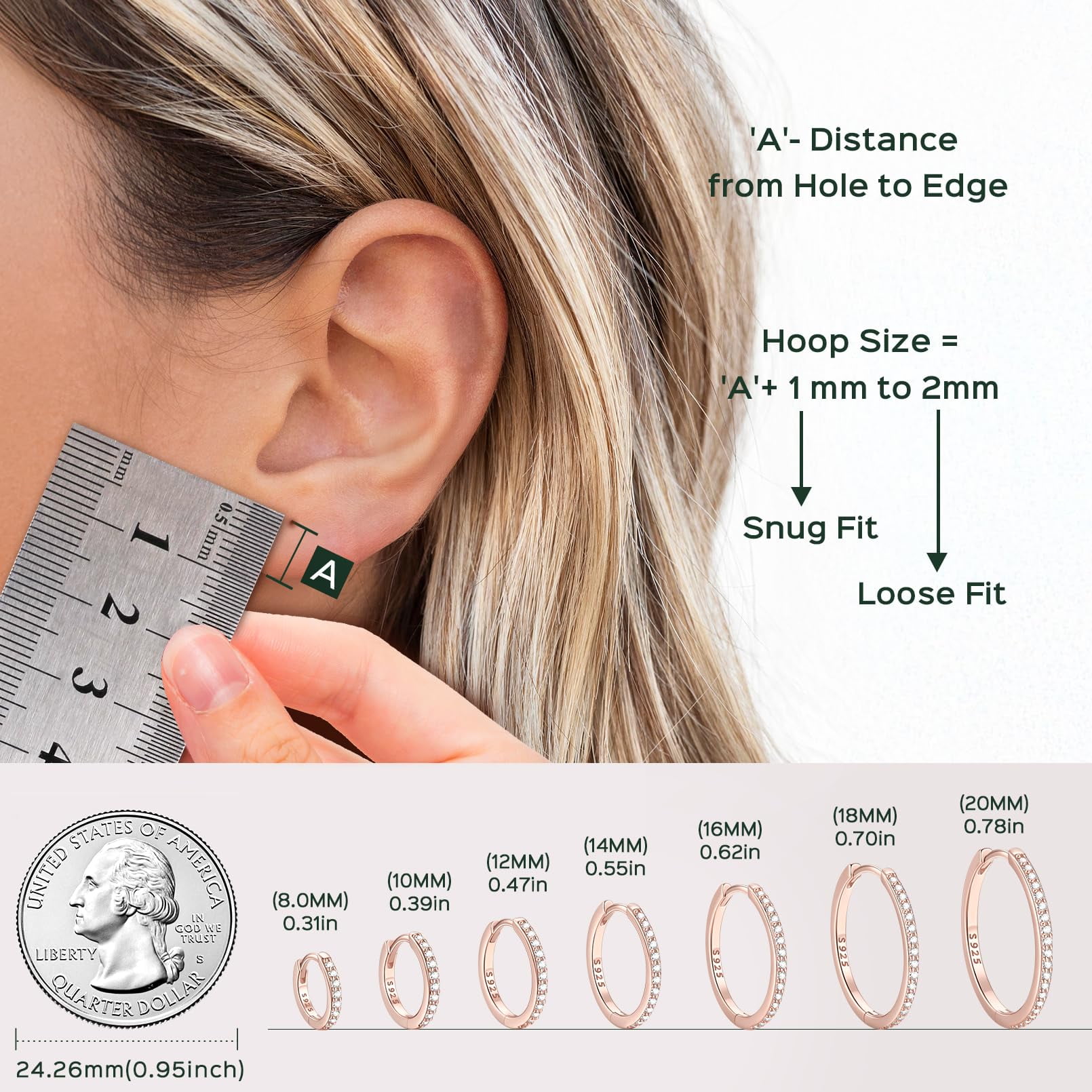 ChicSilver 14K Rose Gold Plated Earrings for Women 8MM Hoop Earrings Hypoallergenic Small Huggies Earring Cubic Zirconia Hoop Earrings for Mother