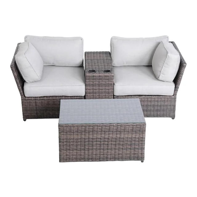 Living Source International Causeuse d'Extérieur en Osier avec Table, Gris/brun