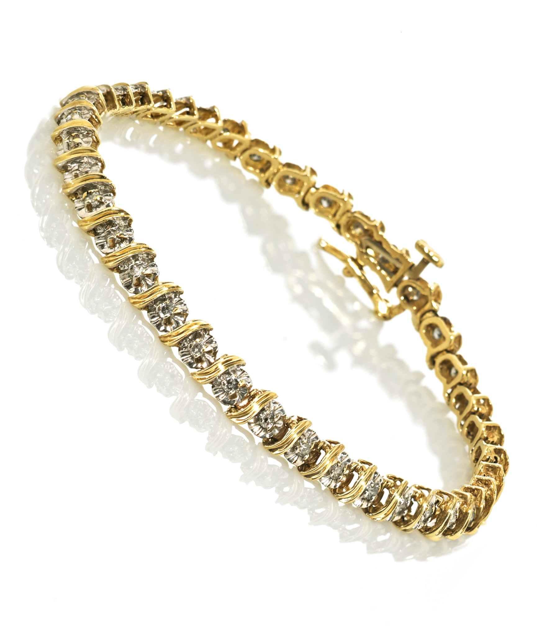 14K Yellow Gold Fancy Ladies Tennis Bracelet with Diamonds Women`s 2.62