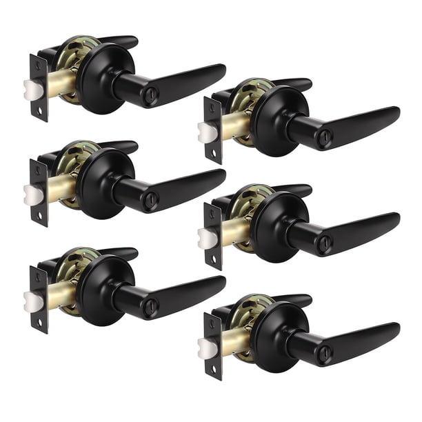 KNOBWELL Paquete de 6 manijas de puerta interiores negras Palanca de puerta Juego de cerradura de puerta de privacidad Manija de puerta de baño Manija de puerta de dormitorio Manija de puerta interior