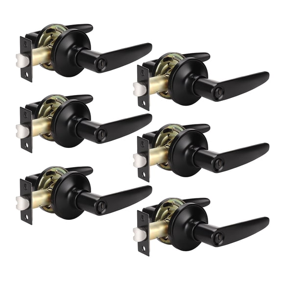 KNOBWELL Paquete de 6 manijas de puerta interiores negras Palanca de puerta Juego de cerradura de puerta de privacidad Manija de puerta de baño Manija de puerta de dormitorio Manija de puerta interior