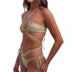 thumbnail image 4 of Trajes de baño Amzcrzy Tankini para mujer, traje de baño diamantes de cristal para mujer, traje de baño con tirantes de patchwork de color sólido, conjunto dividido para vacaciones, caqui, L, 4 of 4