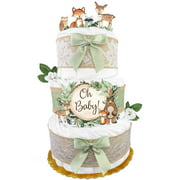 Woodland Creatures Diaper Cake for a Boy or Girl - Gender Neutral Baby Shower Gift - Gender Reveal Gift - Sage Green