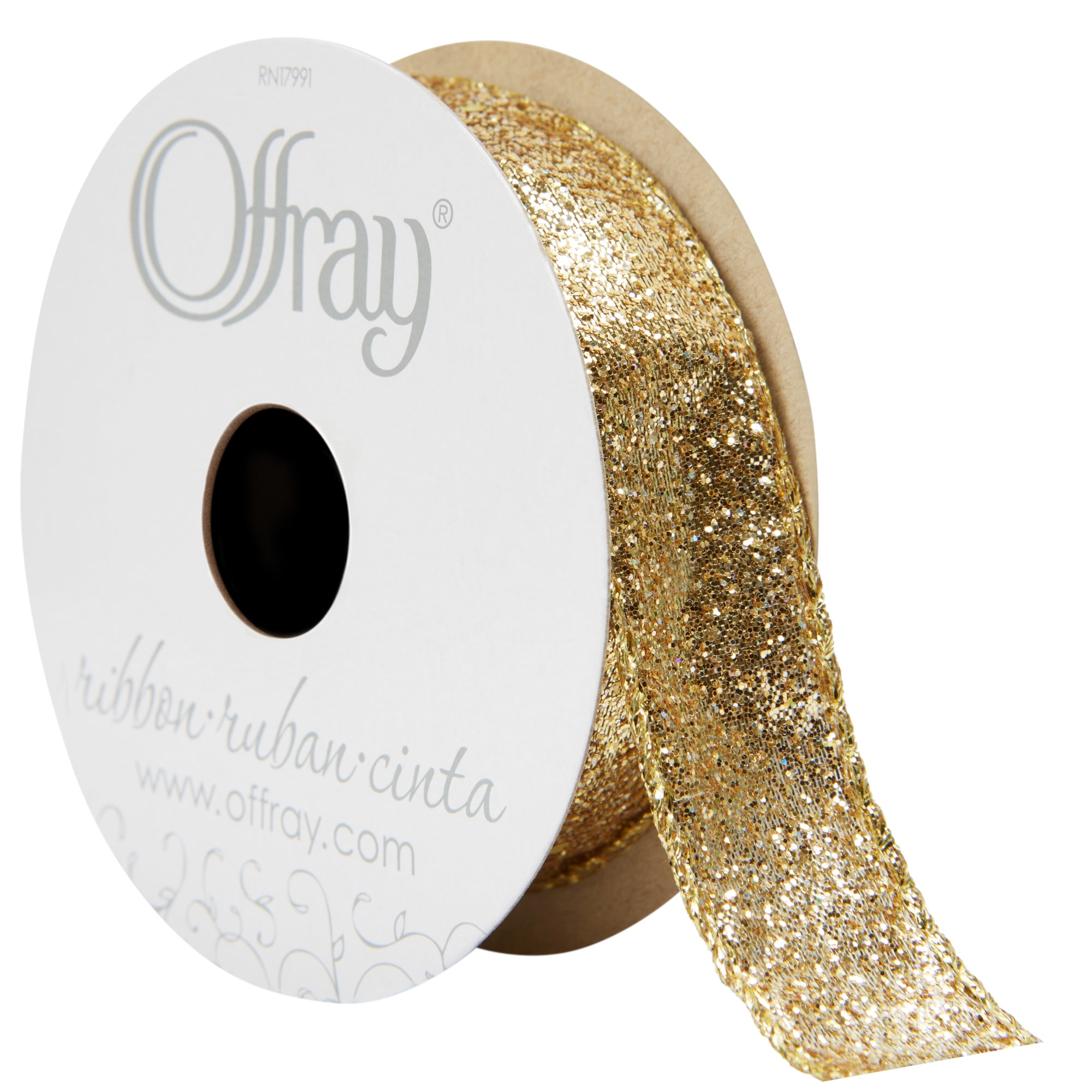 (3 pack) Offray Ribbon, Gold 7/8 inch Wired Edge Metallic Ribbon, 9 feet