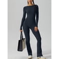thumbnail image 2 of ZAXARRA Women´s Flare Leg Rompers Long Sleeve Open Back Solid Color Jumpsuit Pants Playsuit Streetwear, 2 of 6