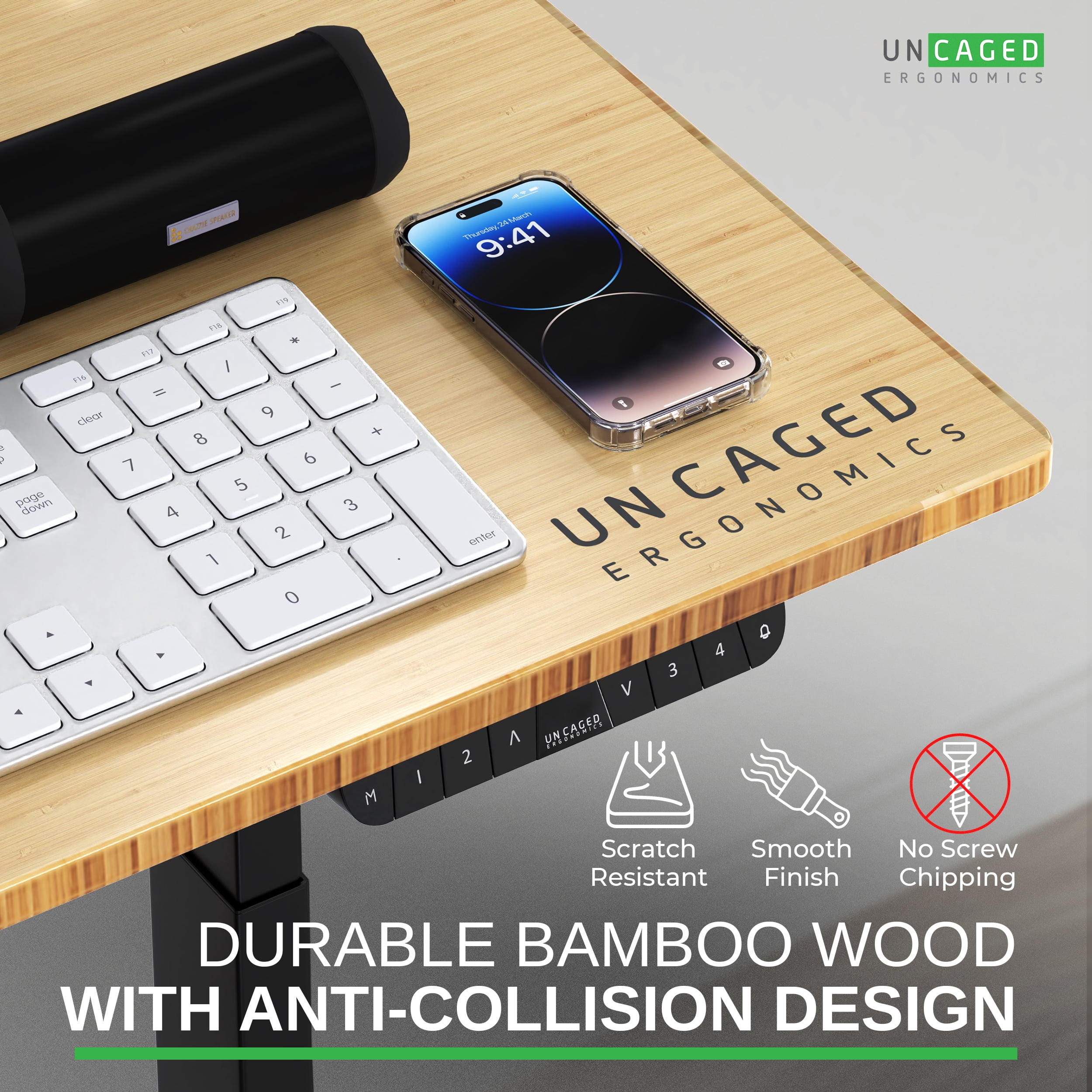 Rise Up 48x30” Bamboo  Solid Top Electric Standing Desk | One-Piece Memory Desktop Dual Motor Adjustable Height Desk 24–49” Ergonomic Sit Stand Workstation