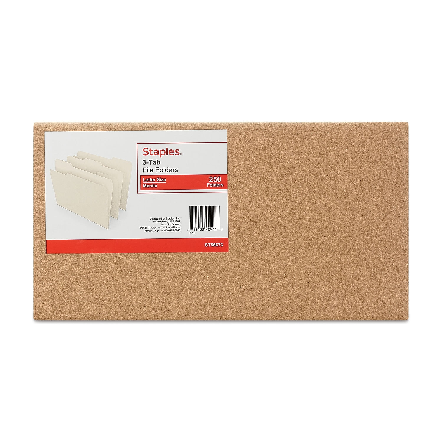 STAPLES 3-Tab Plain Manila Folders, Letter Size, Durable 11 Pt