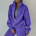 thumbnail image 4 of Women's Half Zip Stand Collar Sweatsuit Set, Long Sleeve Pullover & Joggers, Athletic Two Piece Set, Winter Workout Outfit, Running Yoga Gym Set Purple XXL, 4 of 8