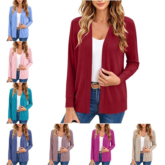 RQYYD Womens Open Front Cardigan Long Sleeve Lightweight Loose Casual Fall Soft Knit with Pockets