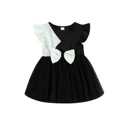 

Coduop Toddler Baby Girls Lovely Bowknot Princess Dress Fly Sleeve Tutu A-line Dress for Party