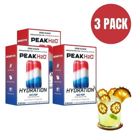 Juicy Mixes PeakH20 Electrolytes Powder Hydration Packets – Ice Pop Flavor – Pack of 3 (18Total Servings)   BONUS Frutta Secca di Verão