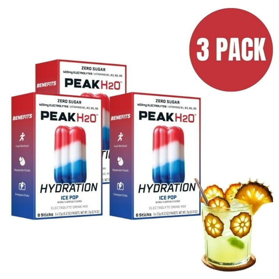 Juicy Mixes PeakH20 Electrolytes Powder Hydration Packets – Ice Pop Flavor – Pack of 3 (18Total Servings) BONUS Frutta Secca di Verão