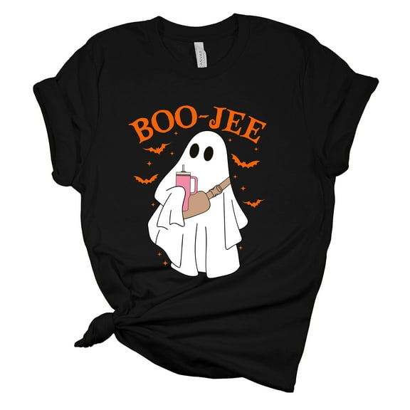 Womens Halloween Tshirt Funny Boo-Jee Ghost Short Sleeve T-shirt Graphic Tee-Black-small