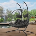 thumbnail image 6 of YIORTWO 2 Person Swing Egg Chair with Sturdy Stand & Fluffy Cushion, Double Hand-Woven Wicker Rattan Hanging Egg Chairs, Porch Swing Loveseat for Indoor Outdoor, Dark Grey, 6 of 12