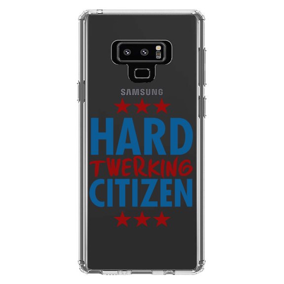 DistinctInk Clear Shockproof Hybrid Case for Samsung Galaxy Note 9 - TPU Bumper Acrylic Back Tempered Glass Screen Protector - Hard Twerking Citizen