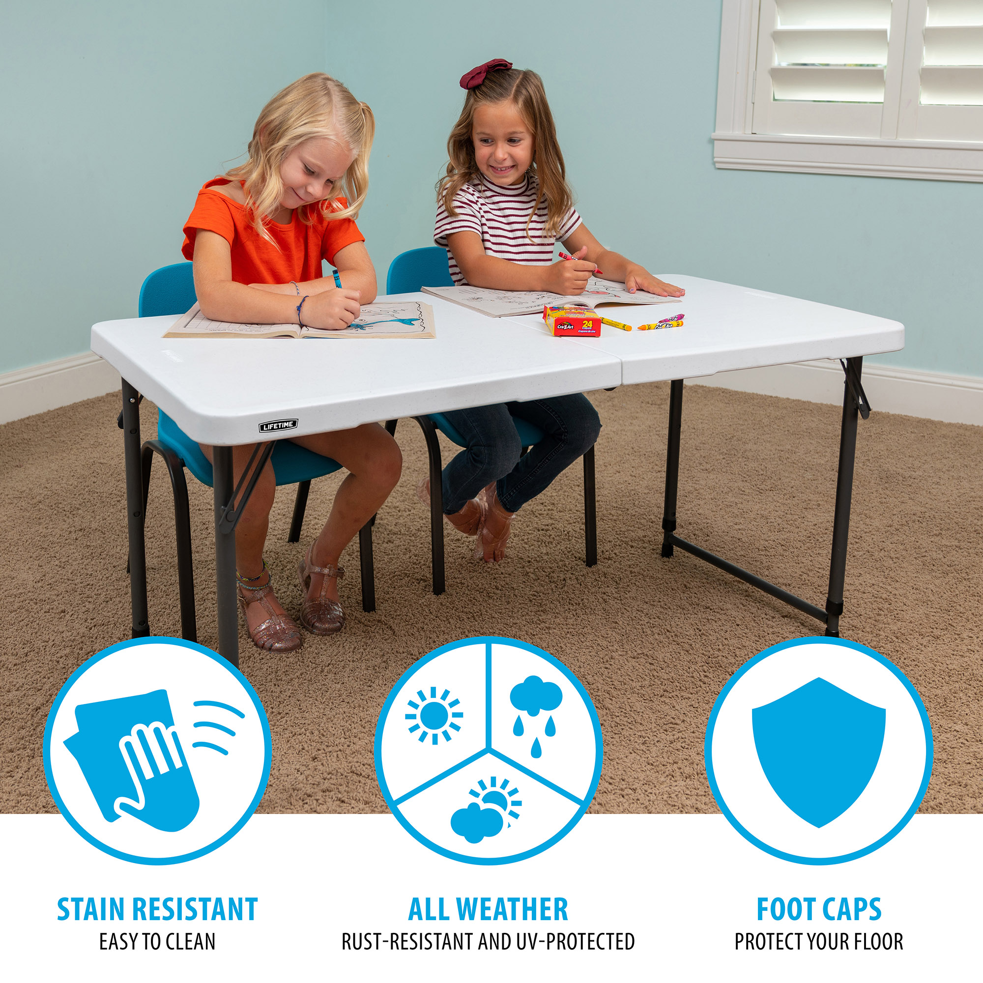 Lifetime 4-Foot Height-Adjustable Fold-In-Half Table, White photo 6