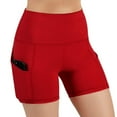 thumbnail image 4 of Ecqkame Biker Shorts for Women Elastic High Waisted Solid Color Workout Shorts Tummy Control Running Yoga Shorts with Pockets Red, 4 of 5