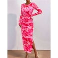 thumbnail image 6 of Women'S Bodycon Maxi Dress Fashion Long Sleeve Floral Print Tight Fitted Party Club Ruched Dresses Pink L, 6 of 9