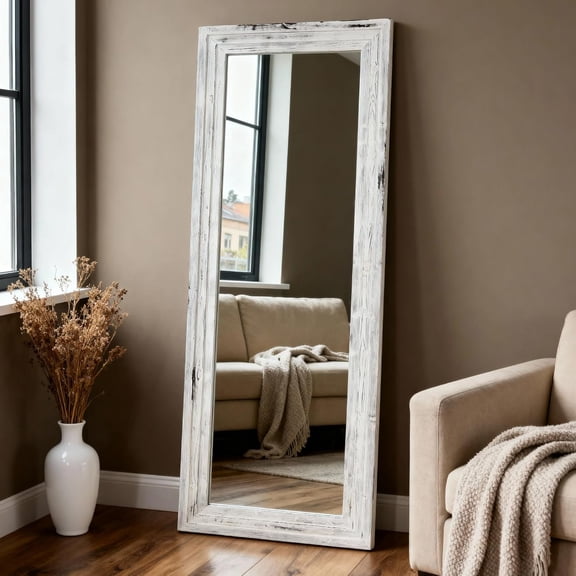Yumyolk Full Length Mirror with Stand 71"x30" Long Wood Dressing Mirror Full Body Wall Mounted for Bedroom White