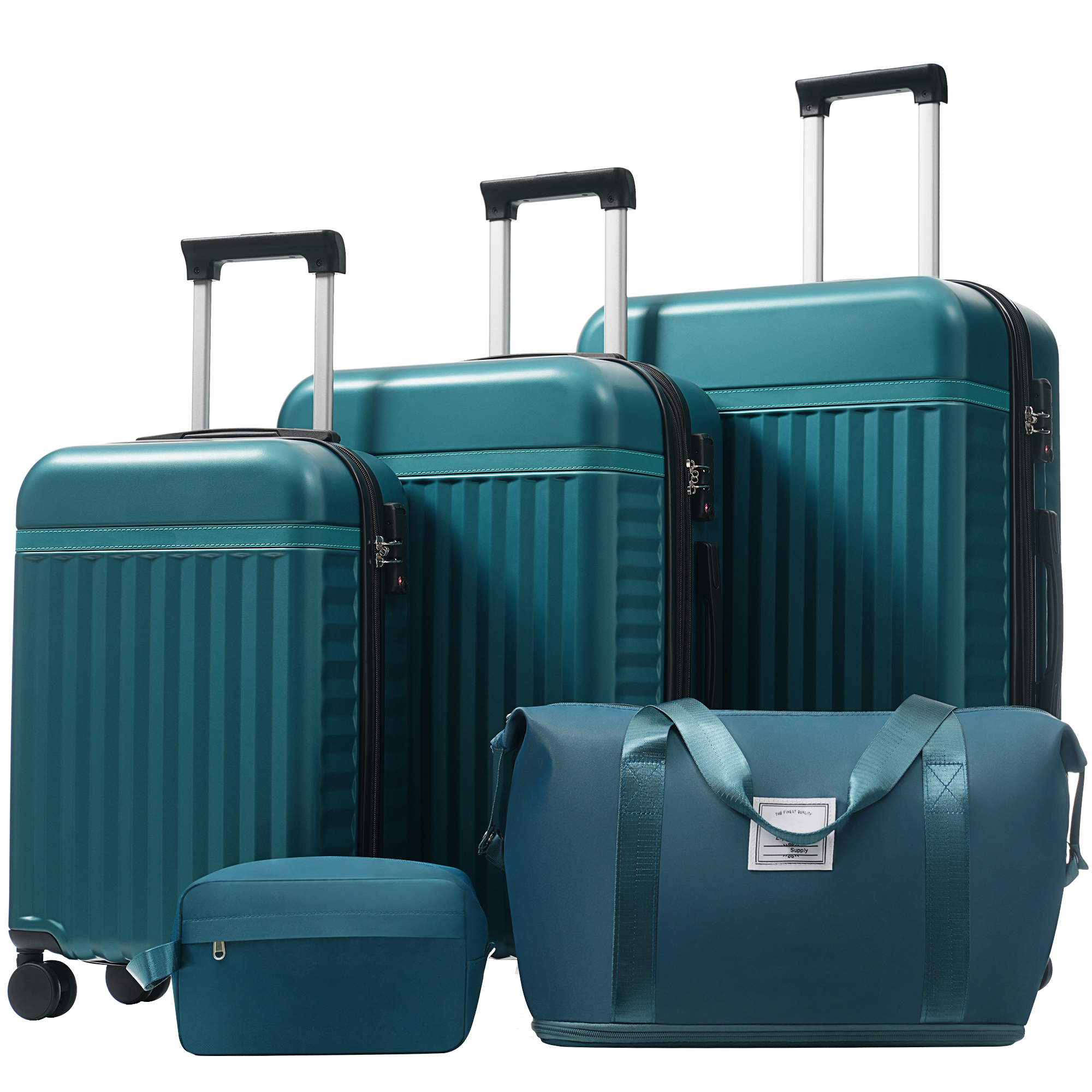 Euroco Luggage Sets 5 Piece,Hardside Expandable Suitcase with 2 Travel Bags,Spinner Wheels and TSA Lock,Lightweight Carry on Luggage for Women Men(20"+24"+28"),Dark Green