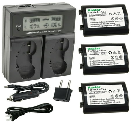 Kastar 3-Pack EN-EL4a Battery 11.1V 3200mAh and AC LCD Dual Fast Charger Compatible with Nikon Camera D2 Nikon Camera D2H Nikon Camera D2Hs Nikon Camera D2X Nikon Camera D2Xs Camera