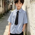 thumbnail image 4 of Teylalorva Boys Dress Shirt Short Sleeve with Tie-Button Down Lightweight Kids Summer School Uniform Shirts Blue Size 2, 4 of 9