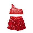 thumbnail image 4 of Venjoe Kids Girls Modern Ballet Hip Hop Jazz Dance Outfit Sequins Crop Top with Culottes Set Dancewear Red 4, 4 of 5