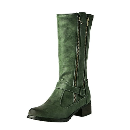 

Entyinea Women Boots Round Toe High Heel Zipper Mid-Calf Causal Dress Boots Shoes Green 39