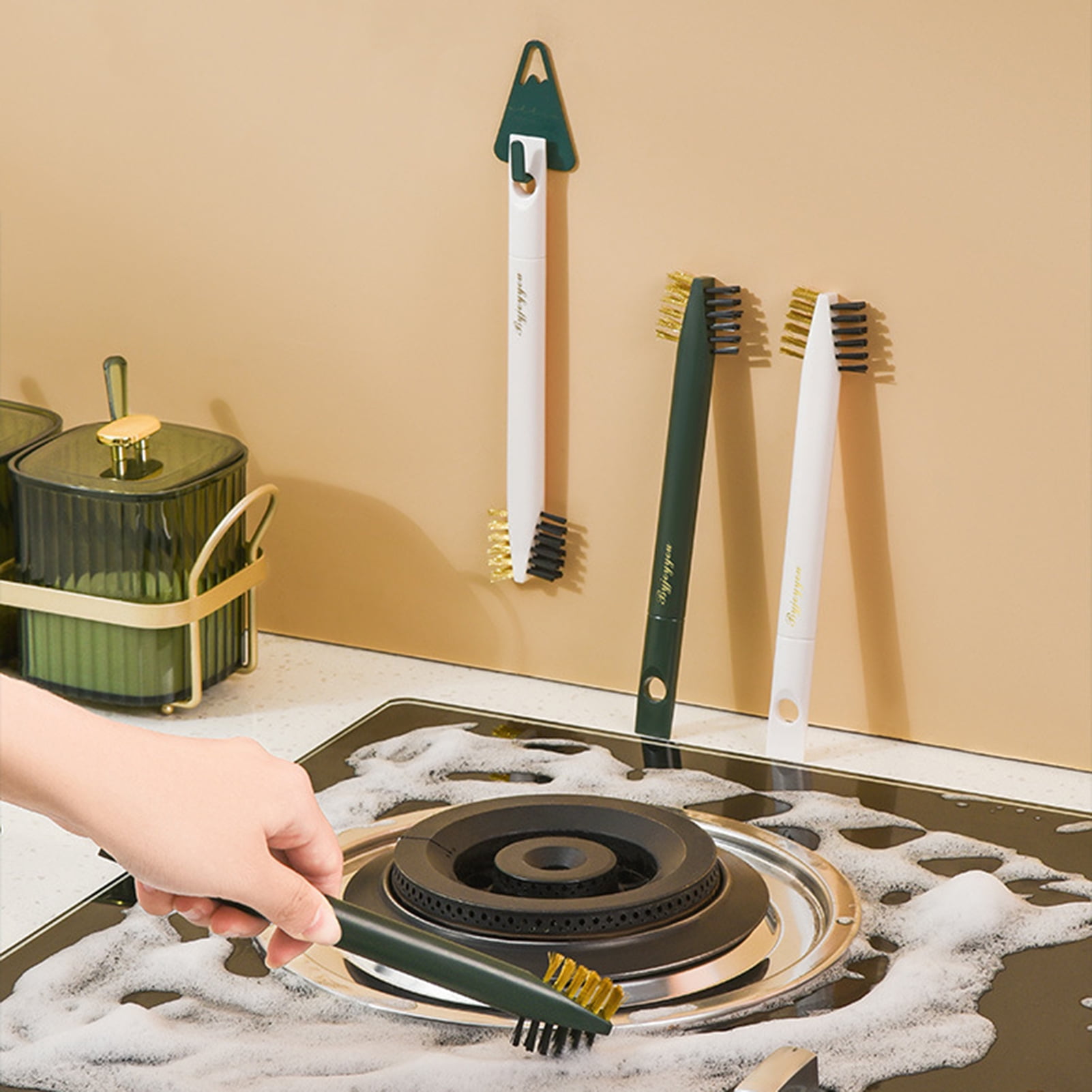 Hesroicy Stainproof Cleaning Brush Multifunctional Plastic Dual Brush Head Design Gas Stove