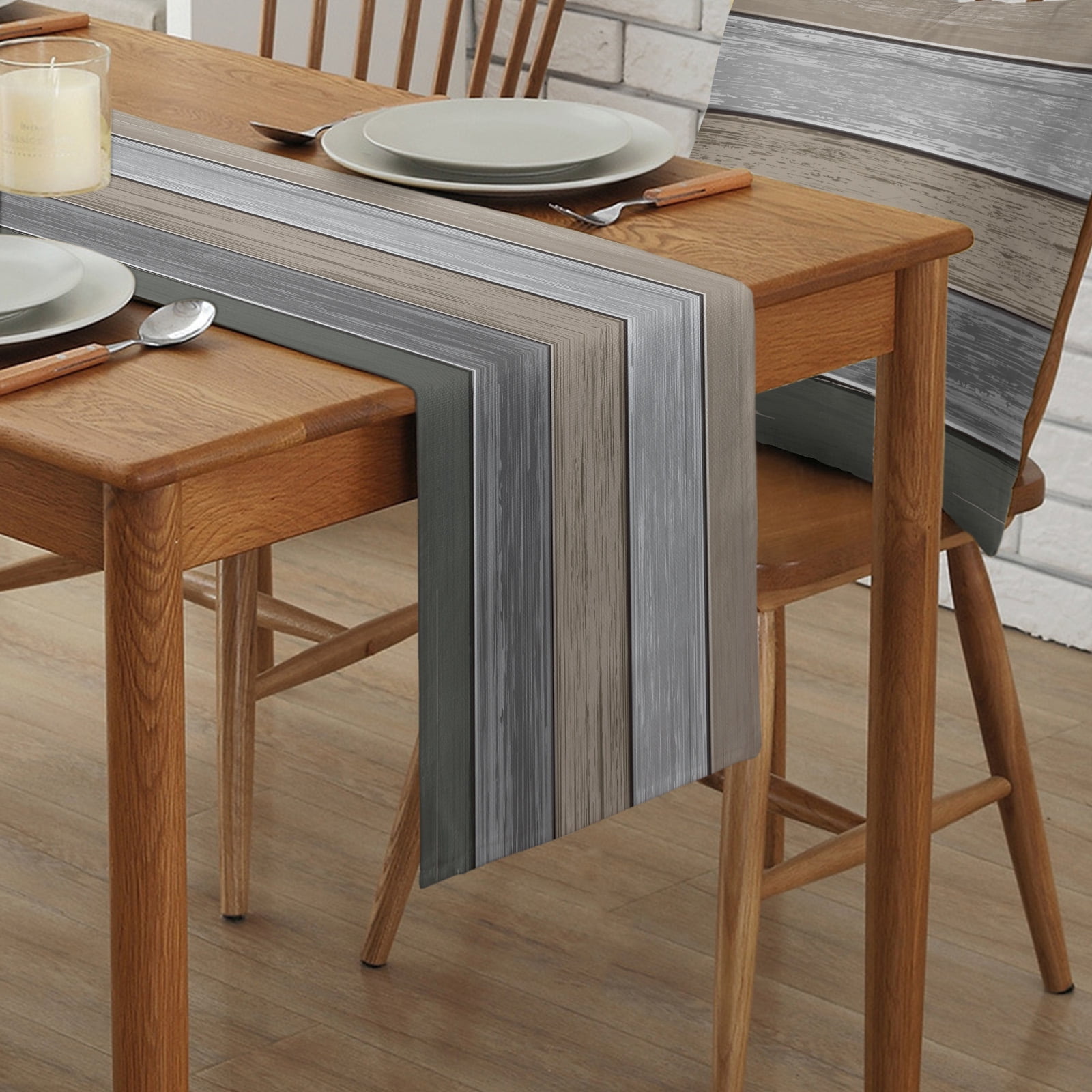 Table Runner Dresser Scarf 13 x 36 Inch Retro Country Style Gradient Wood Grain Table Runners Non-Slip Heat Kitchen Dining Table Decor for Kitchen Farmhouse Indoor Outdoor Home Party
