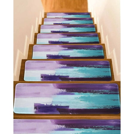Purple Turquoise Stair Treads for Wooden Steps Indoor Runner Rug Carpet Geometric Modern Abstract Oil Painting 7 Pieces Peel and Stick Staircase Step Treads Covers Washable Throw Door Mats 30 x8