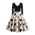 thumbnail image 4 of Valentines Day Dresses Fit and Flare Dress with Heart Print Pattern Ribbon Waist for Women Vintage Beige L, 4 of 4