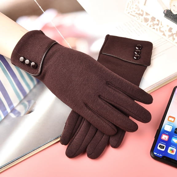 Brown Gloves Mittens for Women Men Fashion Women's Keep Warm Winter Cuff Soft Lining Button Decoration Gloves
