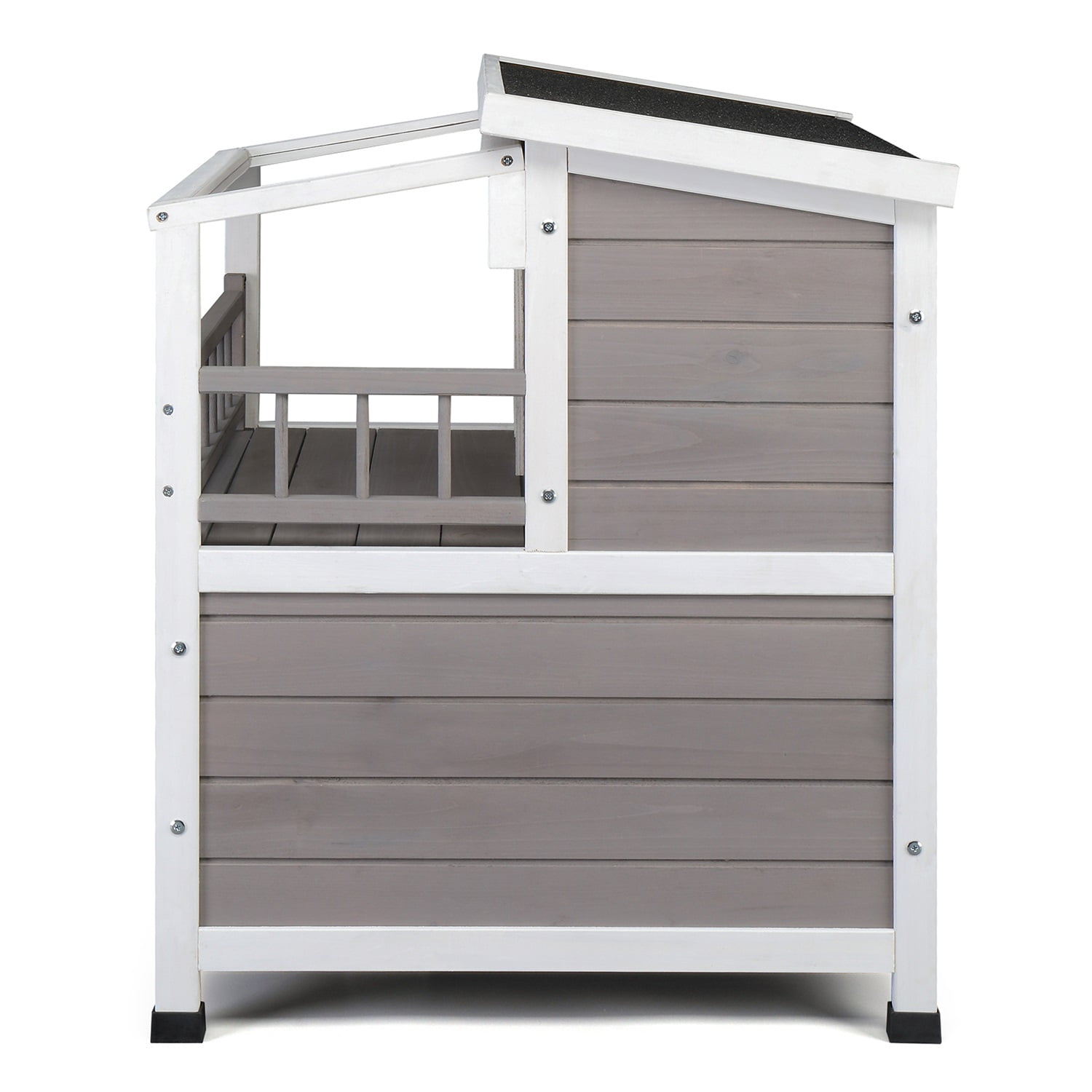 Pefilos 30" Wooden Cat House 2-Story Indoor Outdoor Luxurious Cat Shelter with Transparent Canopy, Double Escape Door Pet House, Gray Pefilos 30" Wooden Cat House 2-Story Indoor Outdoor Luxurious Cat Shelter with Transparent Canopy, Double Escape Door Pet House, Gray