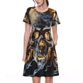 thumbnail image 1 of Fotbe Robe Trio Motif Crâne Ardent Décontractée Mode Femme Manches Courtes Robe Maxi Robe T-Shirt Rayée Longue à Blocs de Couleur, 1 of 6