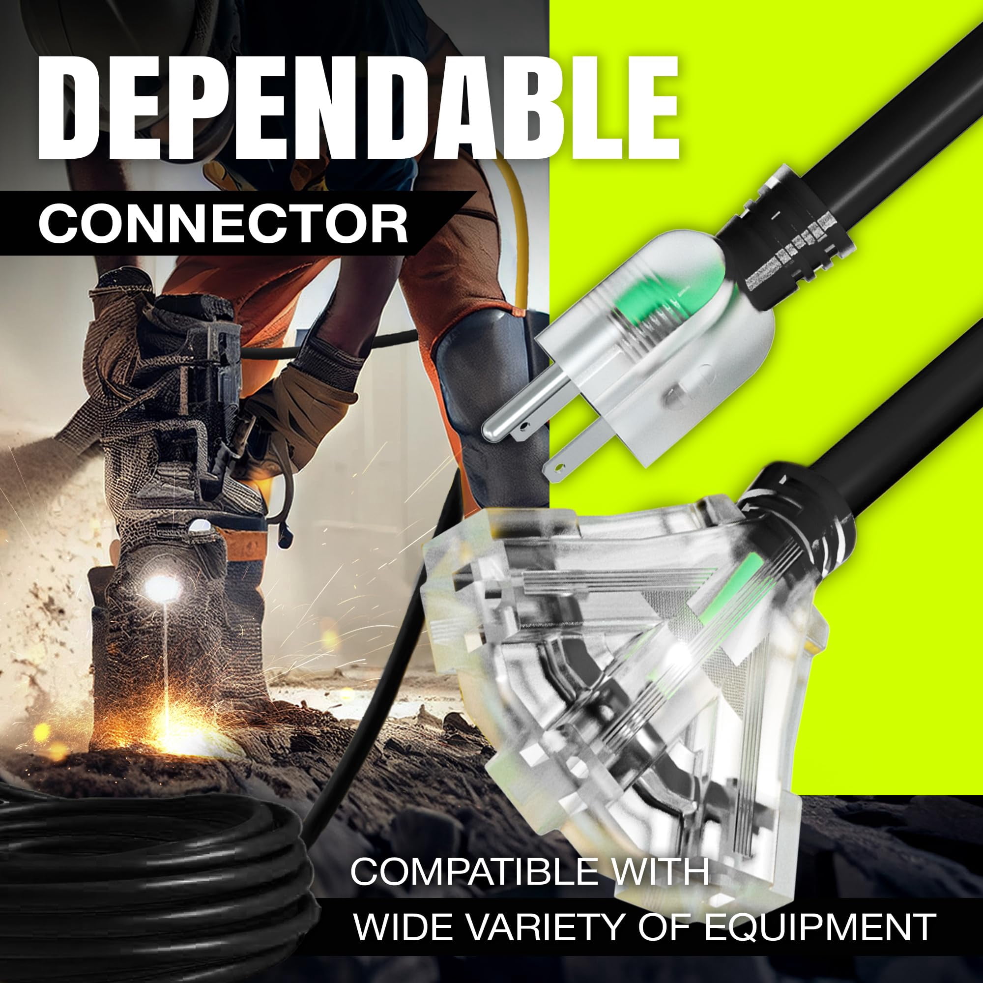 100ft Outdoor/Indoor Extension Cord 3-Outlet 12/3 Gauge Extra Heavy Duty ETL Listed, 3 Prong SJTW, Waterproof, Flexible Cold-Resistant Long Power Cord,125 Amp 1875W, Black by LifeSupplyUSA