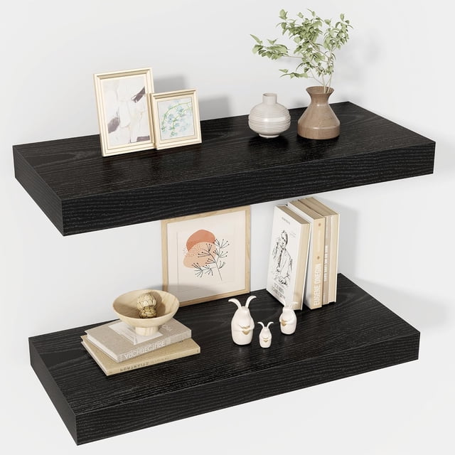 Floating Shelves Deep Floating Shelf Wall Mounted Wall Shelves Rustic Deep Bookshelf Extra Deeper & Thicker Display Shelves for Bedroom Living Room Set of