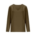 thumbnail image 4 of Aoiroe Linen Shirts for Women V Neck Button Down Blouse Long Sleeve Office Work Tops Vintage Vacation Tees Shirt Blouse Tops Brown XL, 4 of 6