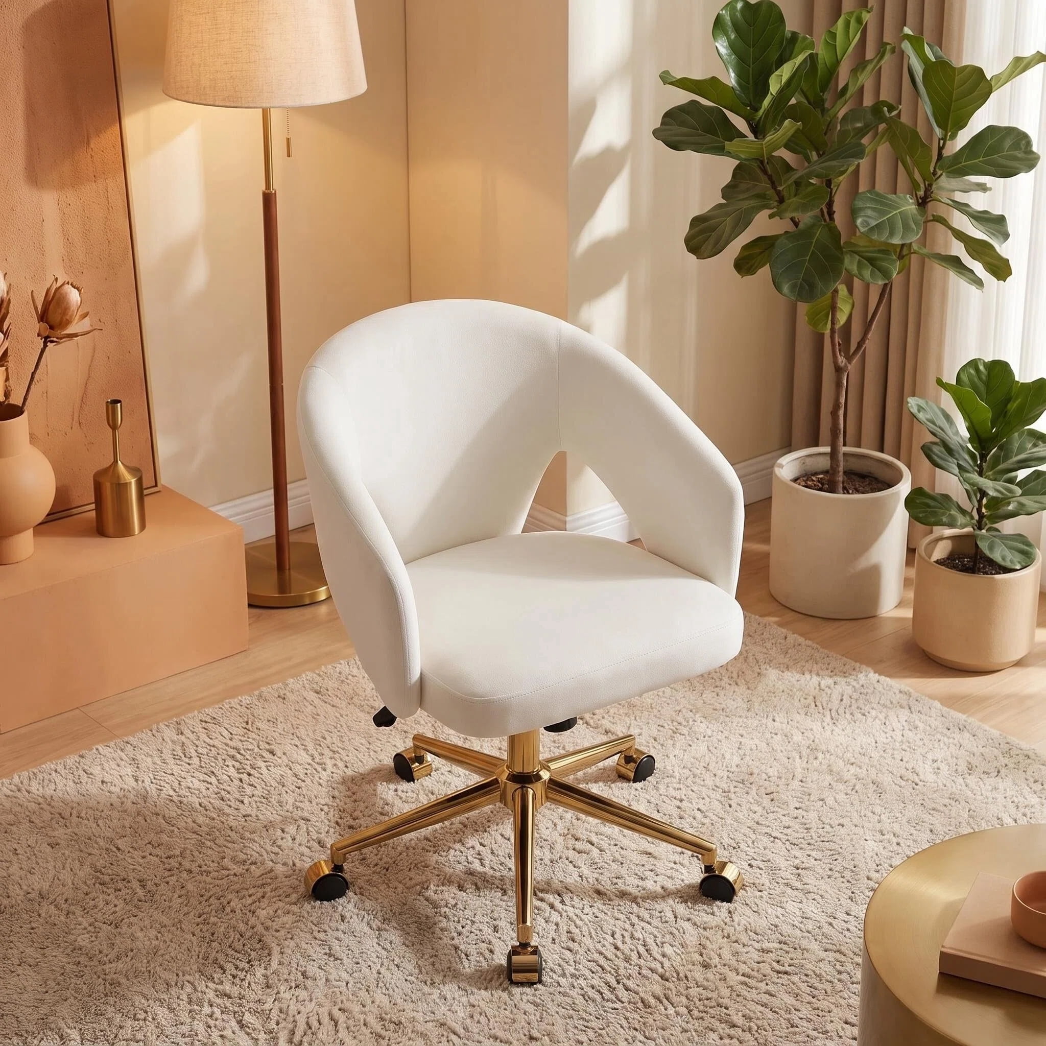 Garitin Office Chair and Ergonomic Swivel Desk Chair 23.6 Inch, Comfortable Seating with Memory Foam Cushion for Home Bedroom, White