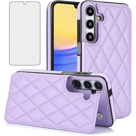 HCTian Phone Case for Samsung Galaxy A35 5G Wallet Cover with Tempered Glass Screen Protector and Leather RFID Credit Card Holder Stand Slot Rugged Cell Accessories A 35 35A A355G Women Men