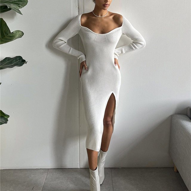 Vestido ajustado de corte bajo Estilo vintage Túnica con cuello en V profundo Vestido sexy Traje de vacaciones